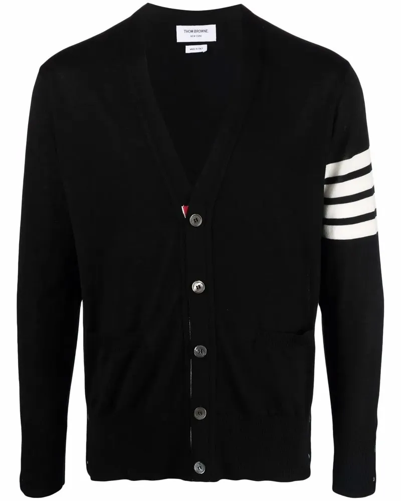 Thom Browne Classic V-Neck Cardigan In Fine Merino Wool With 4Bar Stri Black