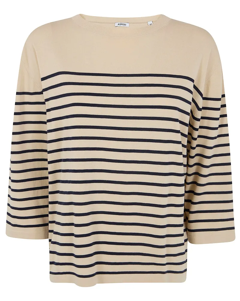 ASPESI Round Neck Stripes Sweater Blue