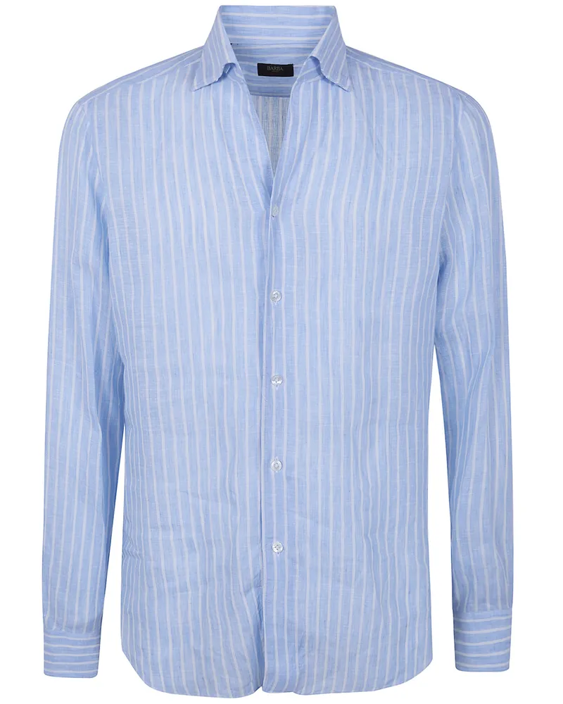 BARBA Classic Linen Stripes Shirt Blue