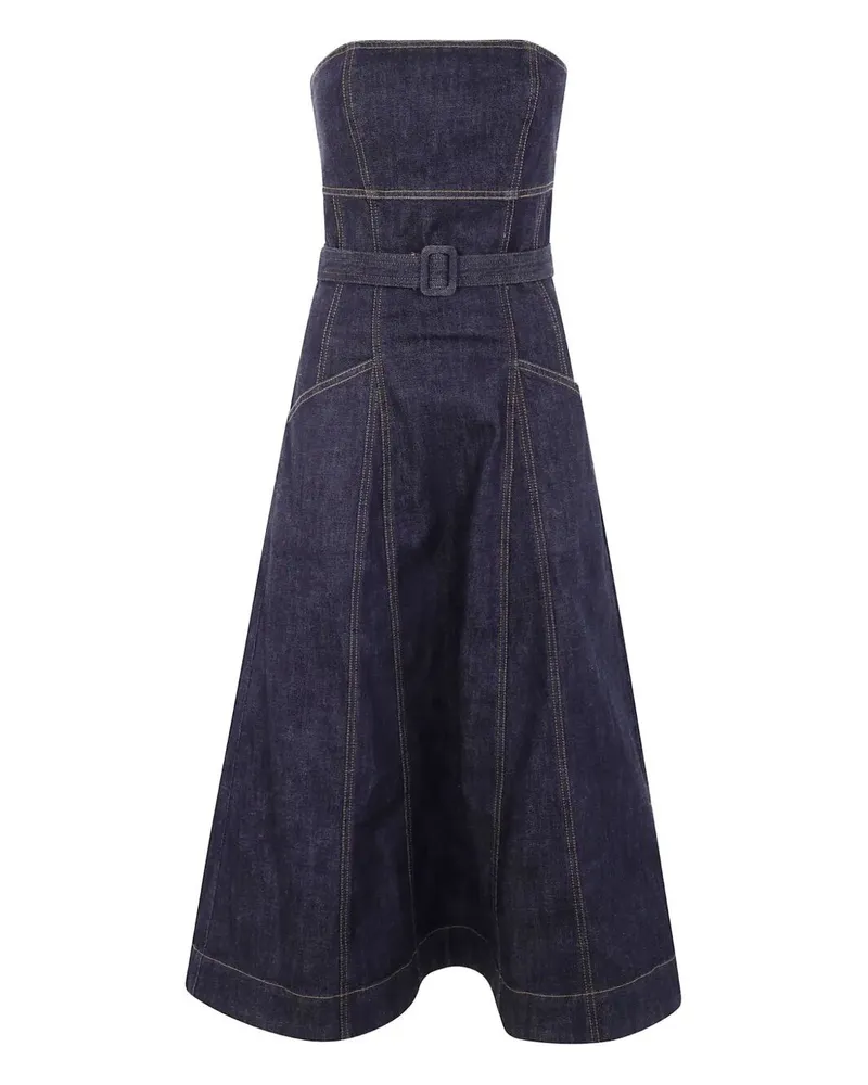 Self-Portrait Indigo Denim Bandeau Midi Dress Blue