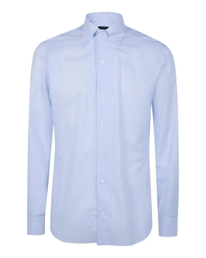 BARBA Classic Cotton & Linen Shirt Blue