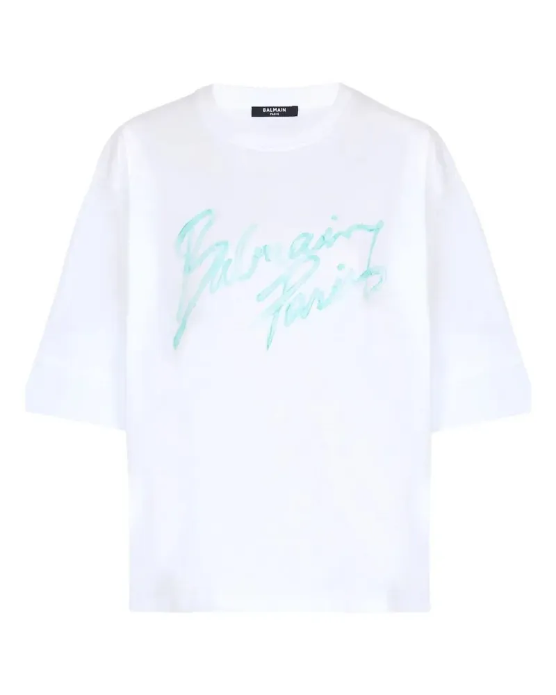 Balmain Short Sleeves "Balmain Paris Bulky" T-Shirt White
