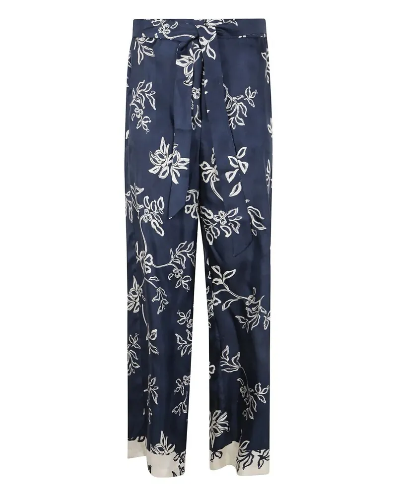 Max Mara Cinzia Silk Twill Printed Trousers Blue
