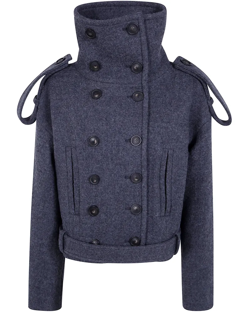 7 for all mankind Coat Double Breasted High Neck Gray