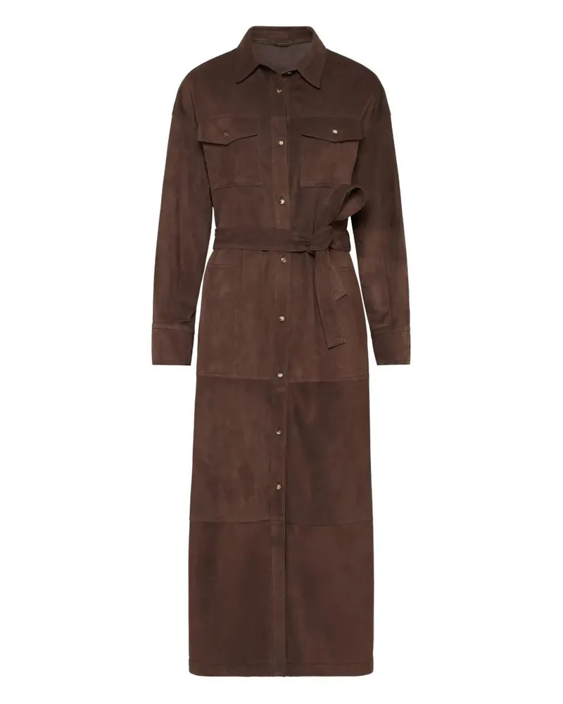 Brunello Cucinelli Leather Safari Belted Jacket Brown