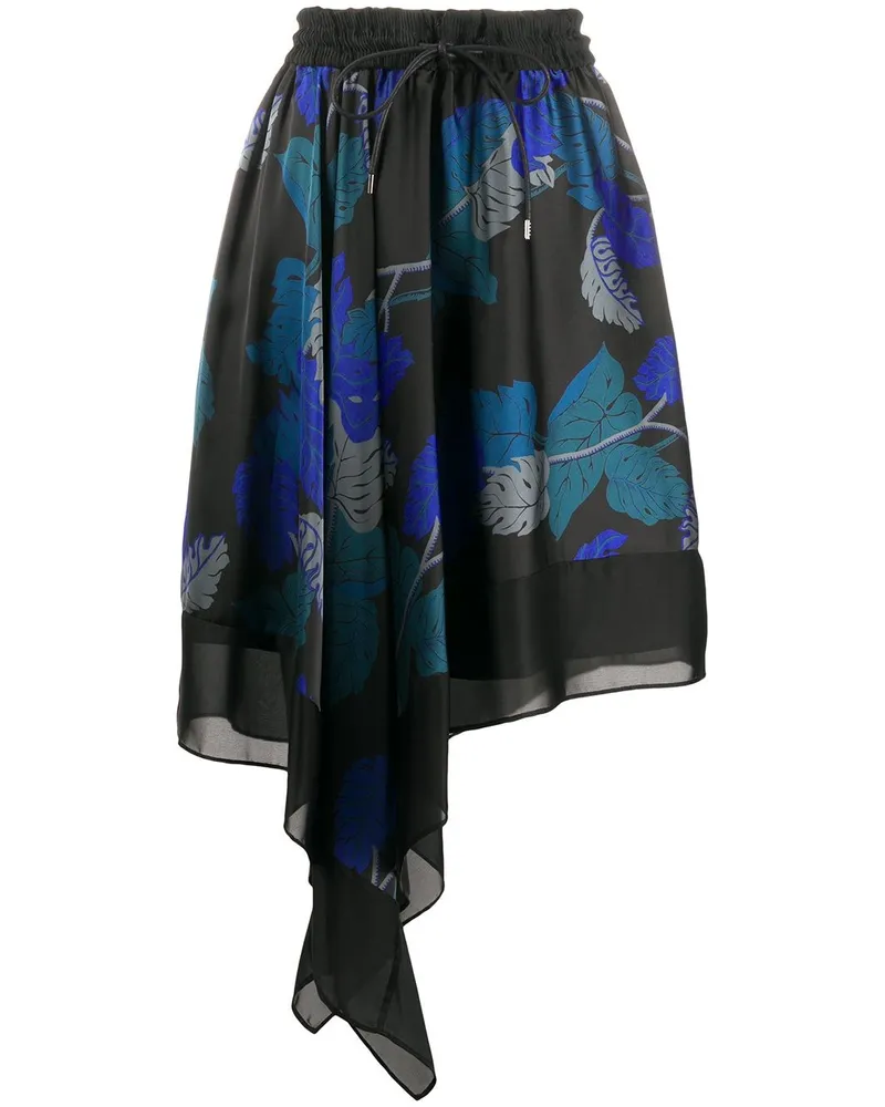 Sacai Sun Surf Monstera Skirt Elastic Waist Asymmetric Black