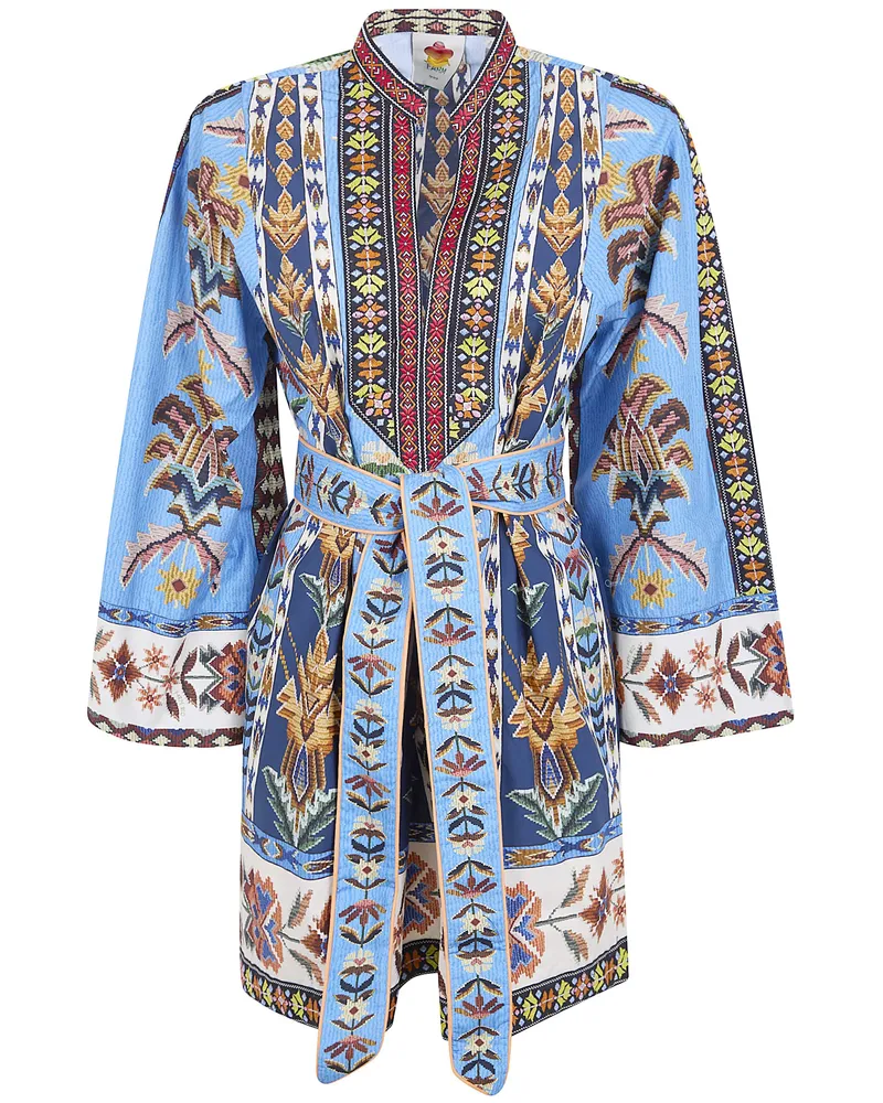 FARM Rio Embroidered Tapestry Mini Dress Blue