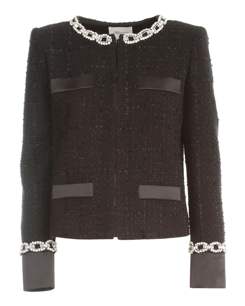 Blumarine Boucle Jacket Crew Neck W/Chain Strass Black