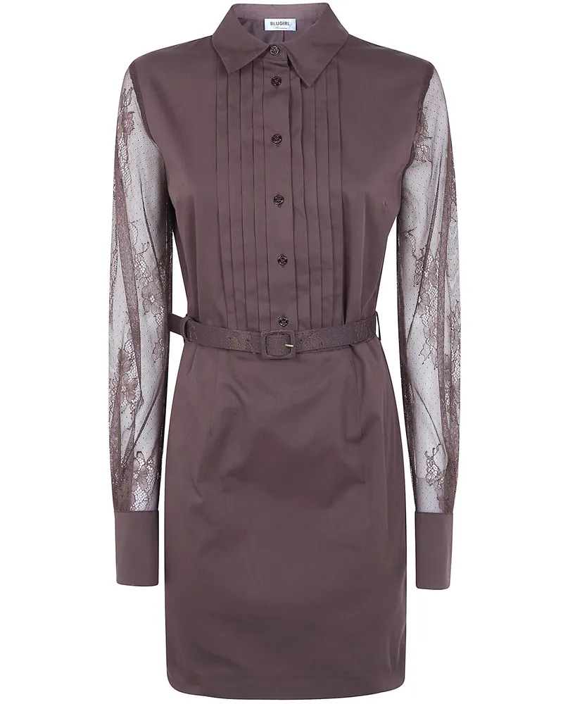 Blumarine Lace Cotton Dress Brown