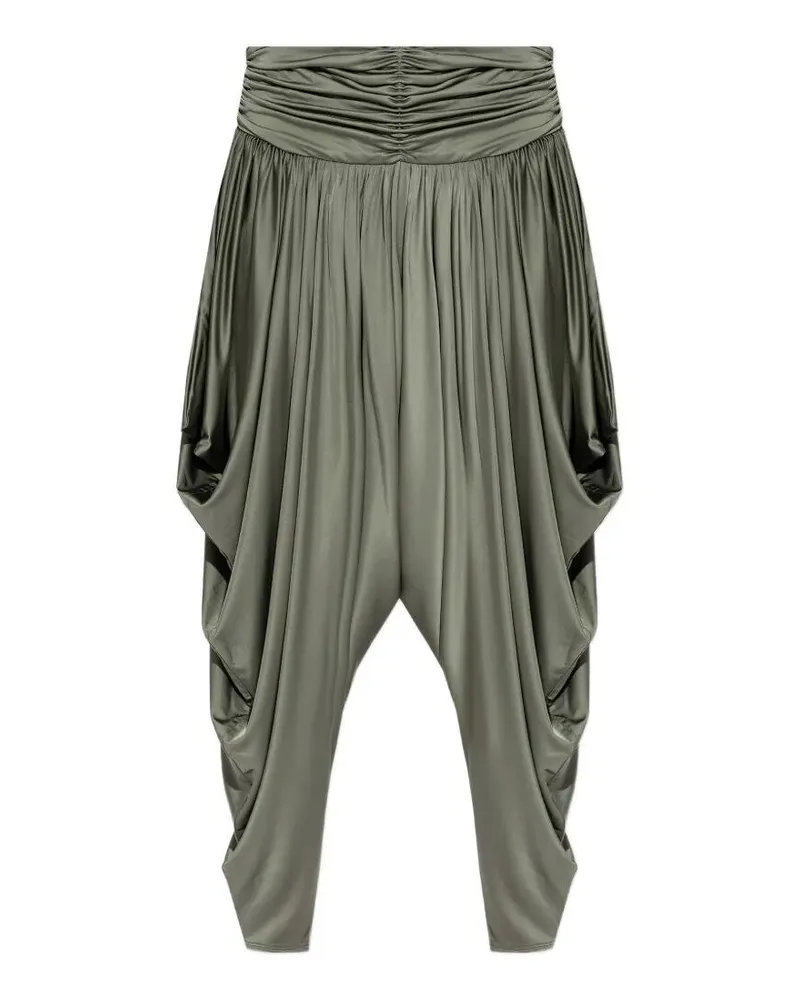 Balmain Pleated Fluid Jersey Shiny Pants Green