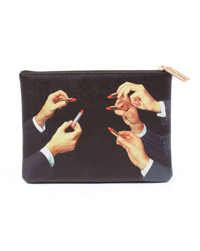 Seletti Toiletpaper" Printed Beautycase Cm 21 X 15.5 Lipsticks Black Multi