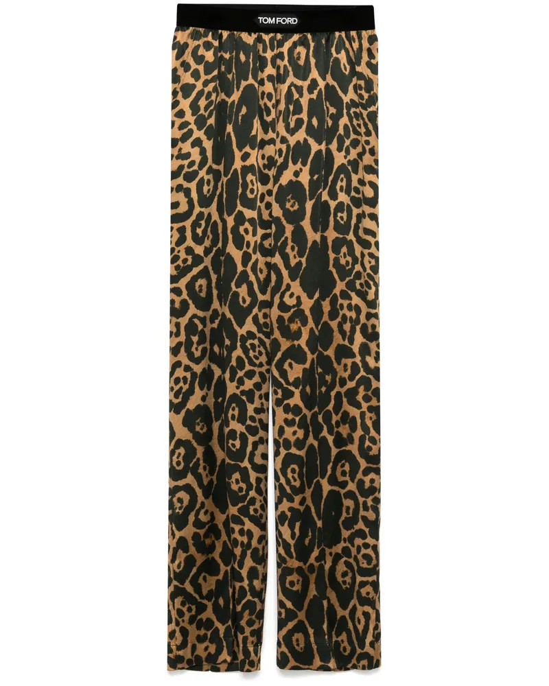 Tom Ford Leopard Print Woven Trousers Brown