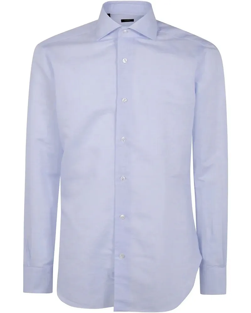 BARBA Classic Cotton Linen Shirt Blue