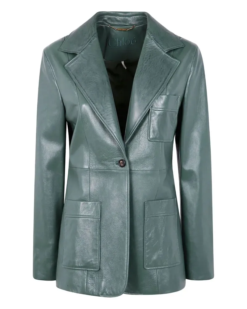 Chloé Single Button Blazer Leather Jacket Green