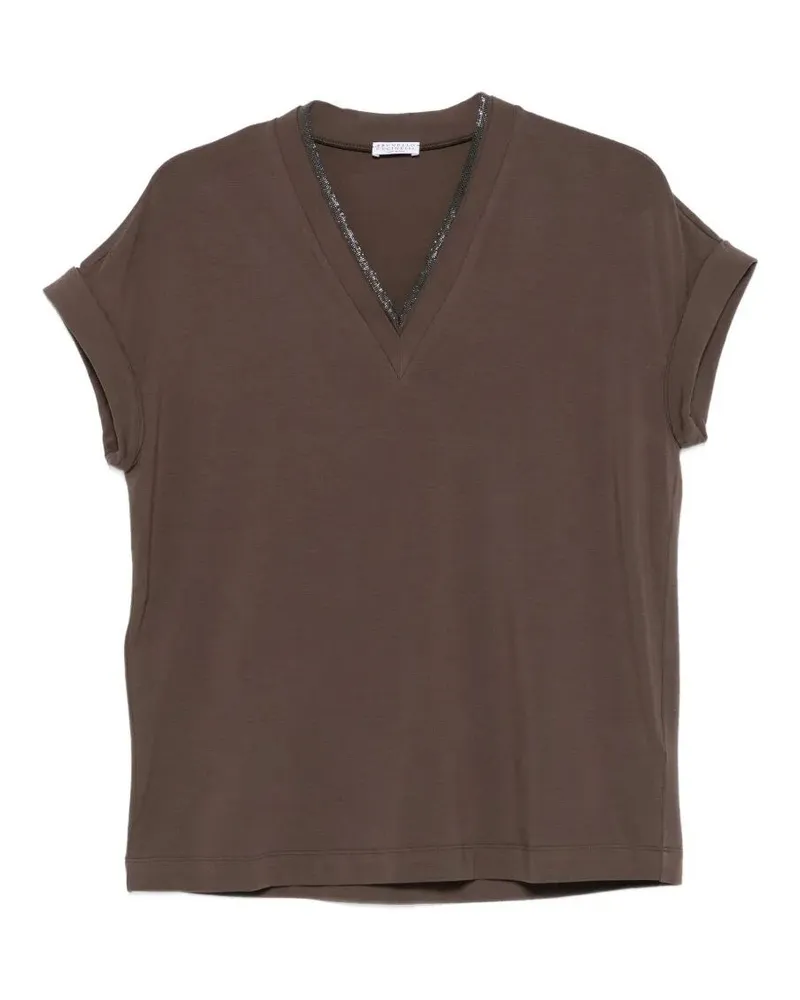 Brunello Cucinelli V Neck T-Shirt Brown