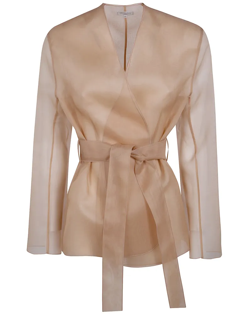 Antonelli Firenze Elia' Organza Silk Belted Waist Coat Beige