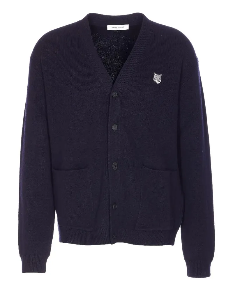 Kitsuné Fox Head Milano" Lambswool Cardigan Blue