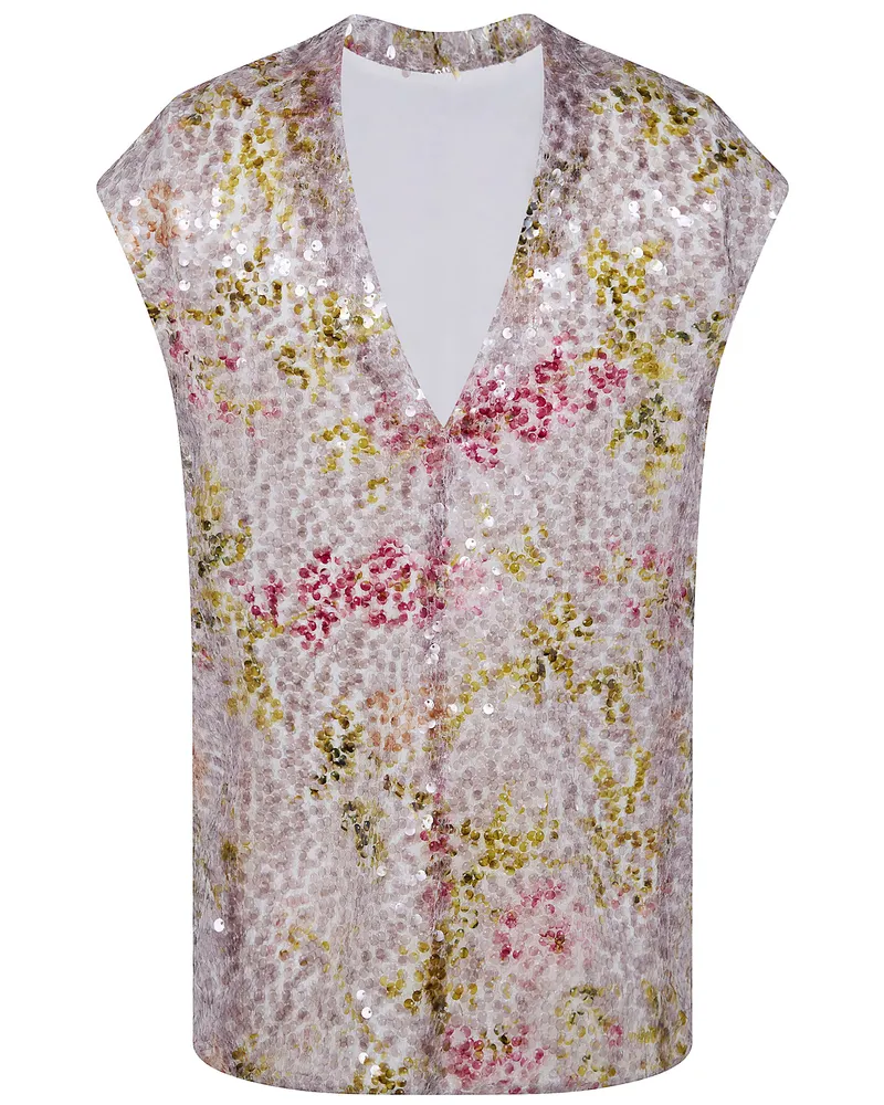 Alberta Ferretti Printed Sequins Shirt Beige
