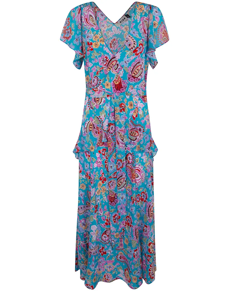 RIXO Evie Dress Cara Floral Turquoise Blue