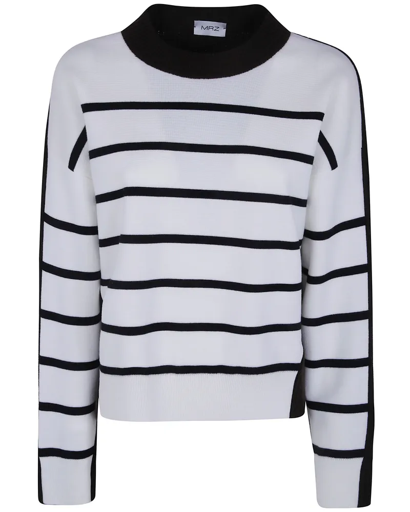 MRZ Sweater Stripes Round Neck White