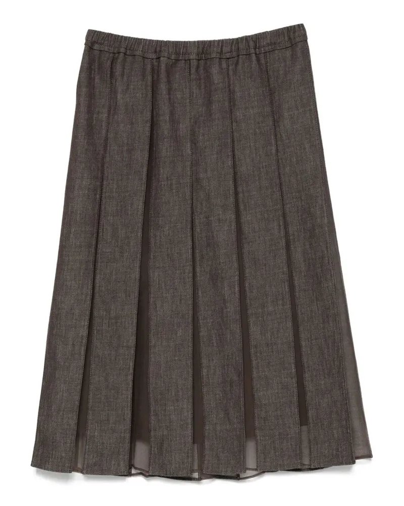 Brunello Cucinelli Plated Denim Midi Skirt Brown