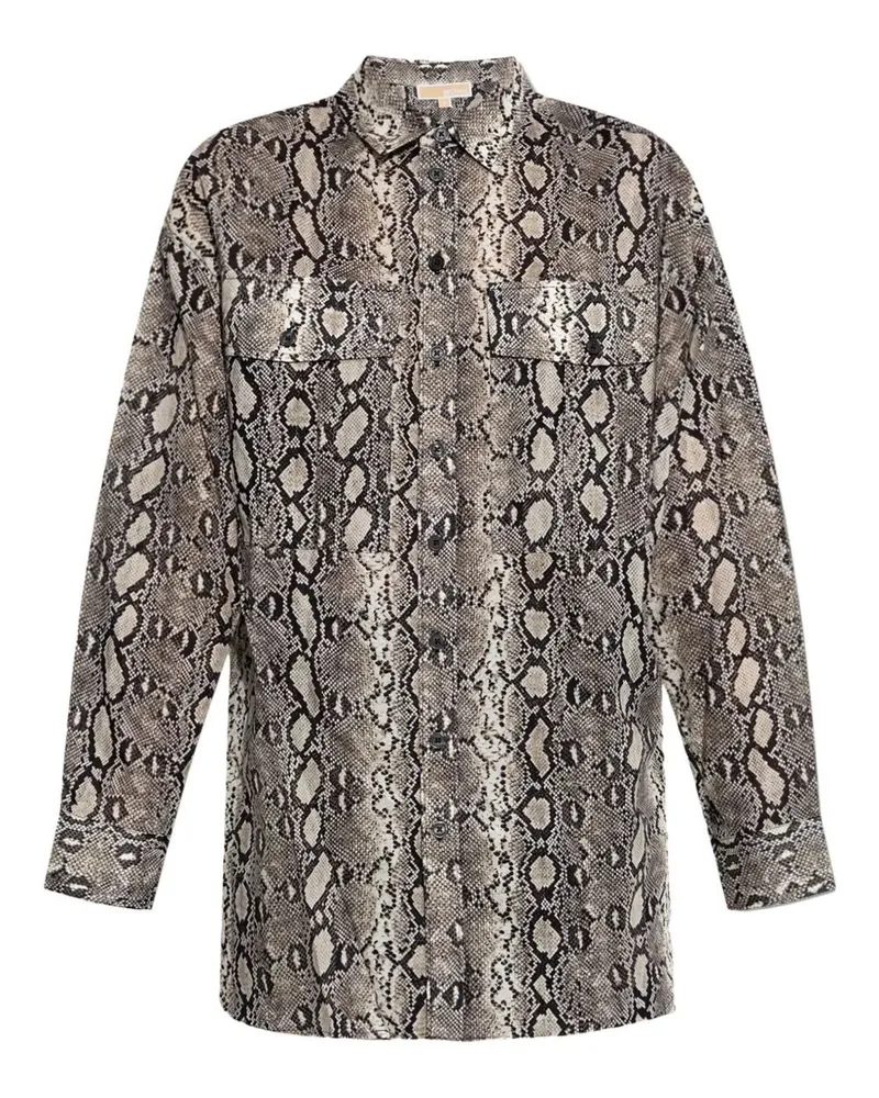 Michael Kors Long Sleeve Oversized Snake Shirt Beige