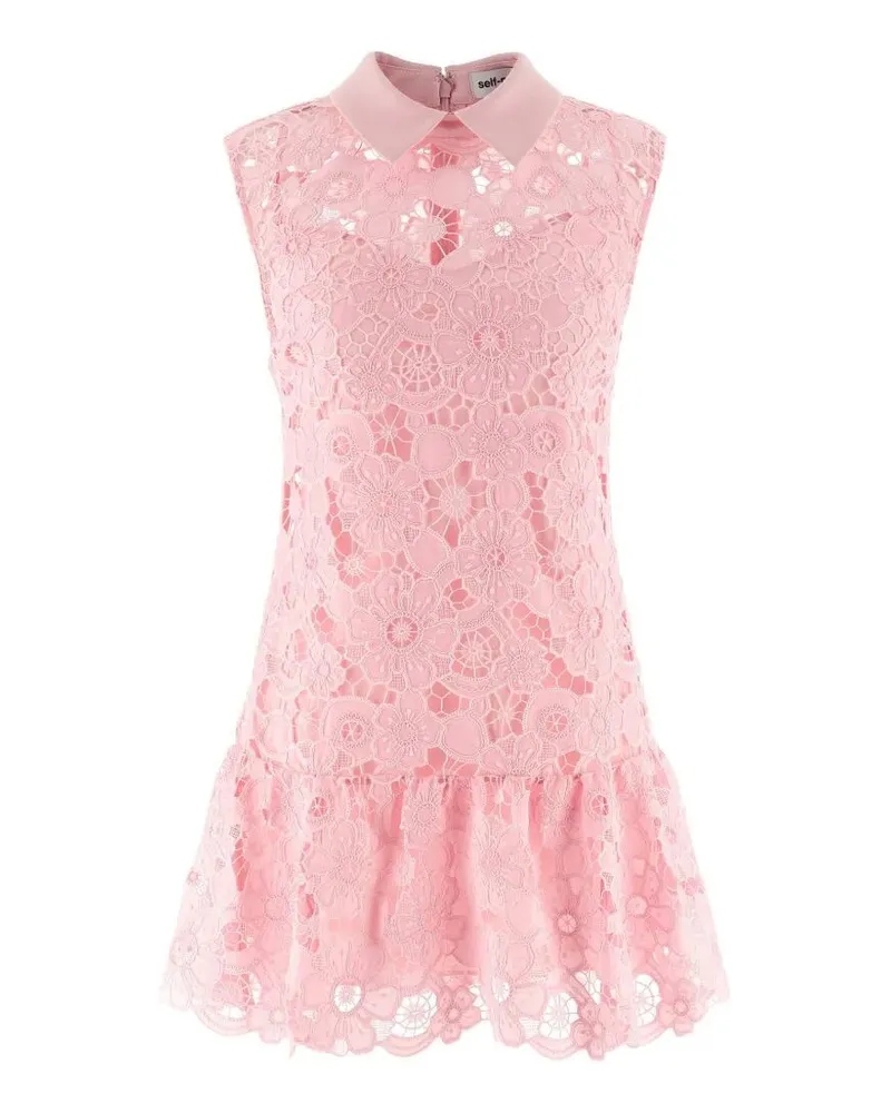 Self-Portrait Pink Lace Collared Mini Dress Pink
