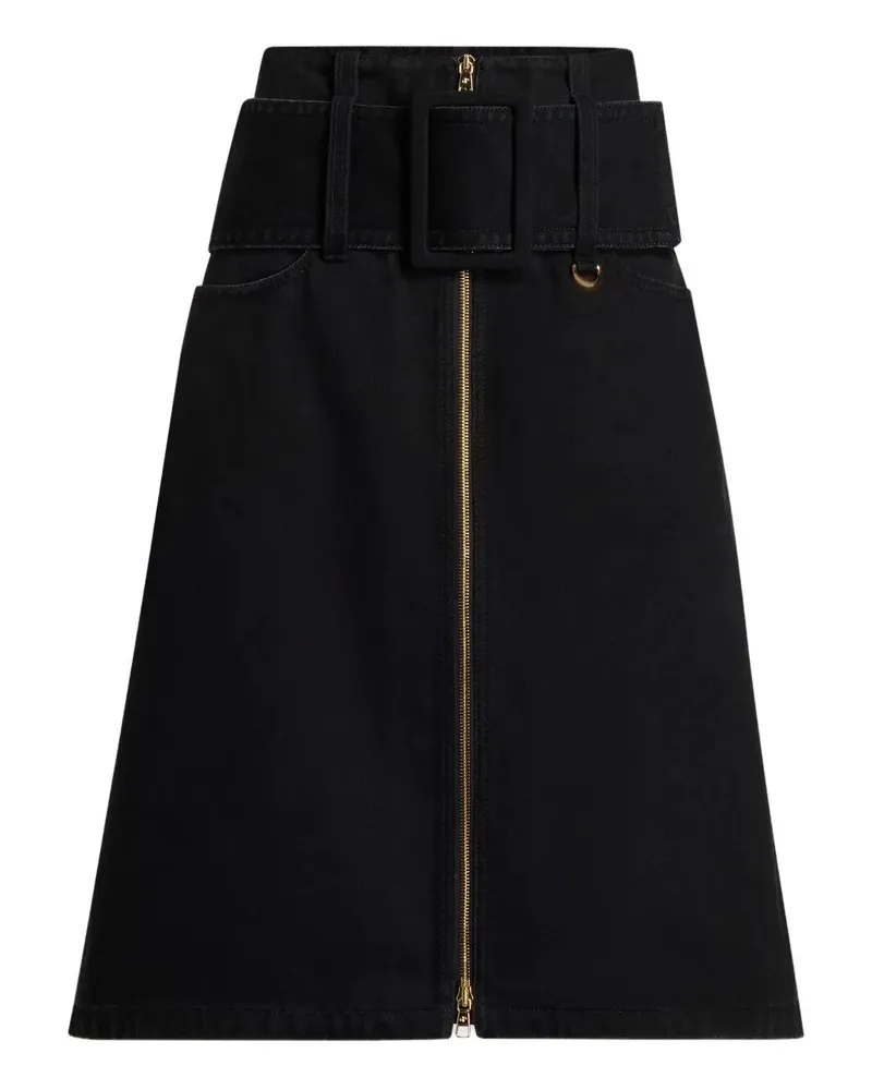Patou Zipped Midi Belted Skirt Black