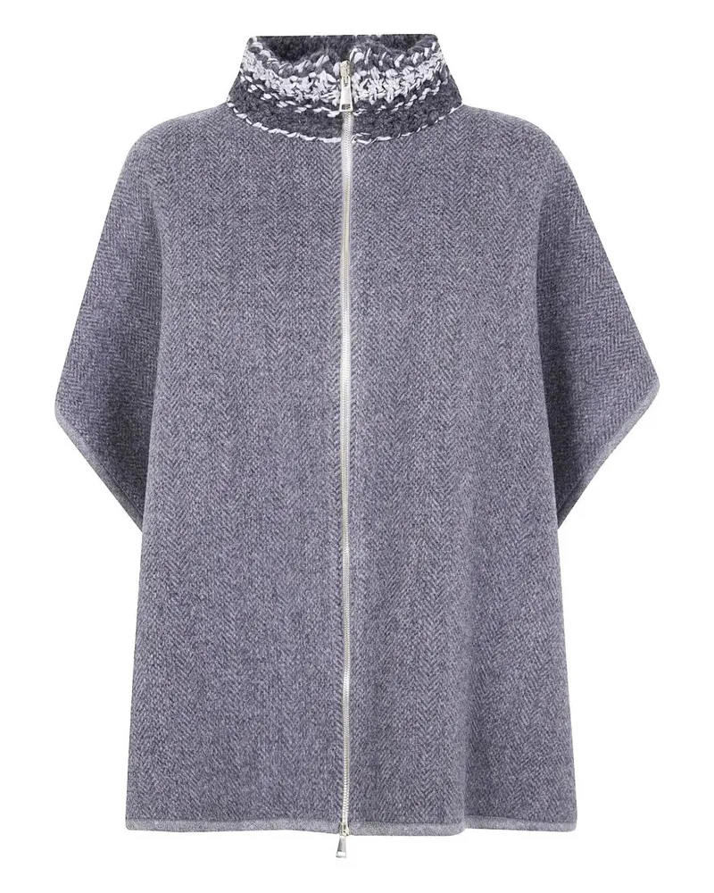 Fabiana Filippi Double Cape With Crochet Knit Gray