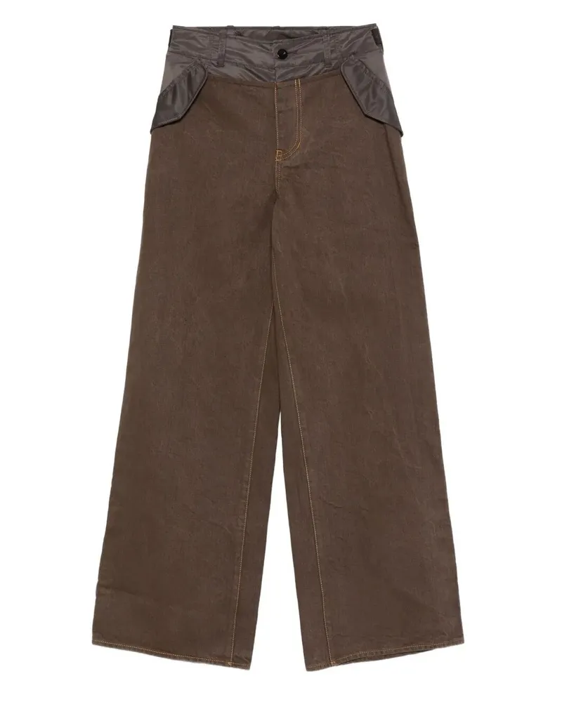 Sacai Wide Leg Denim Pants Brown