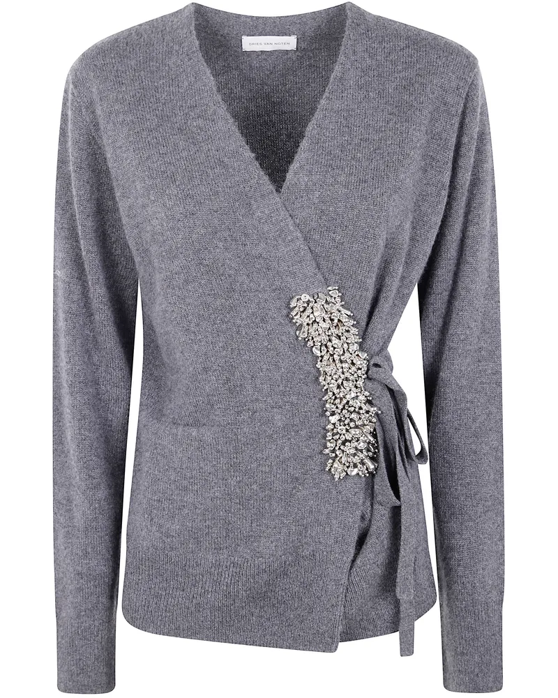 Dries van Noten Tiah Emb 2704' Embrodery Cardigan Gray
