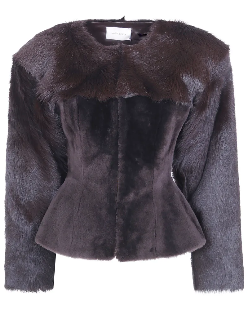 Magda Butrym Leather Fur Jacket "182926 Brown Brown