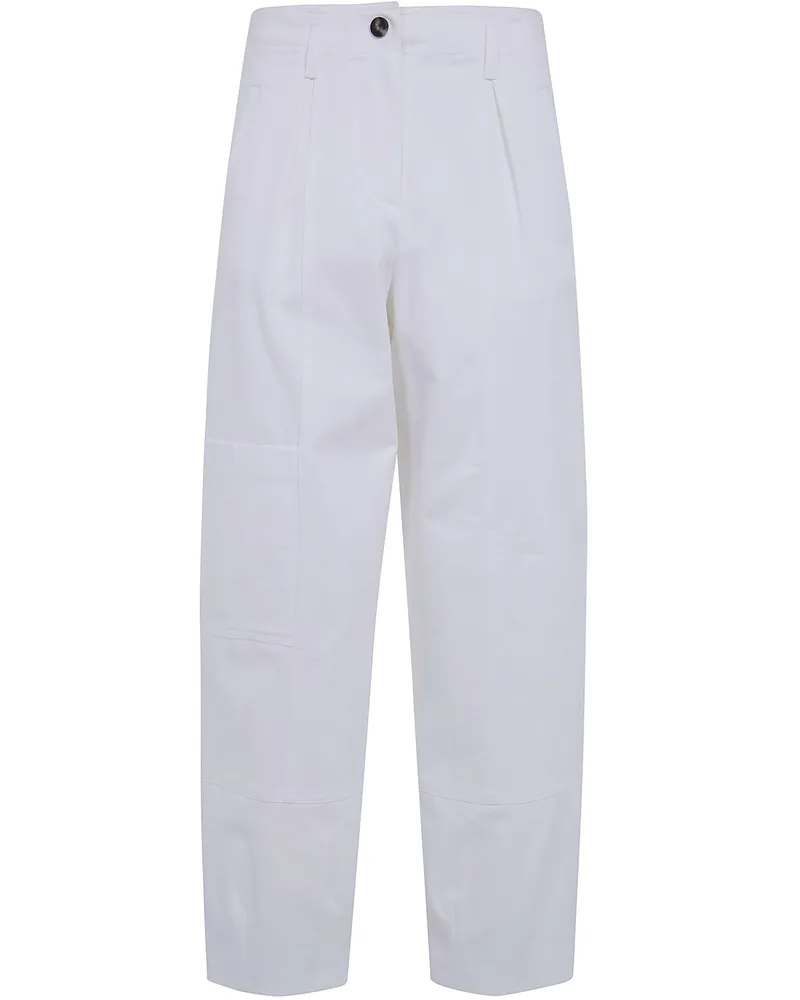 Max Mara Bautta Cotton Bull Barrel Leg Trousers White