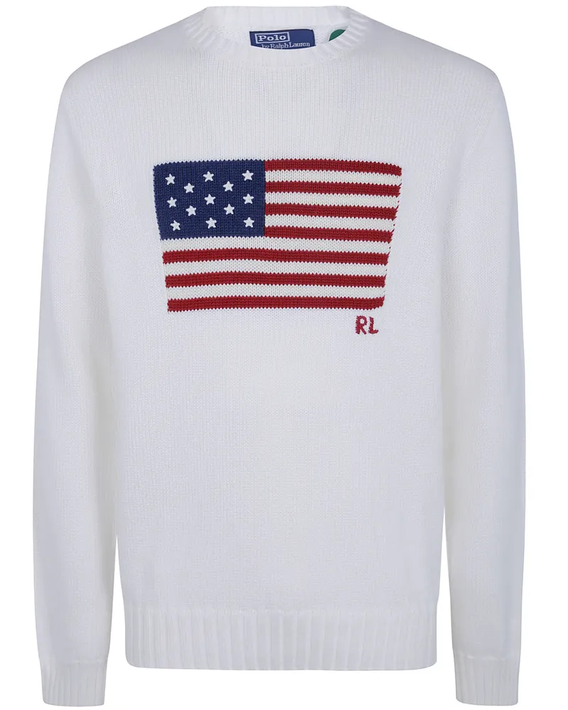 Ralph Lauren Sweater Long Sleeve "Flag Embroidered Pullover White