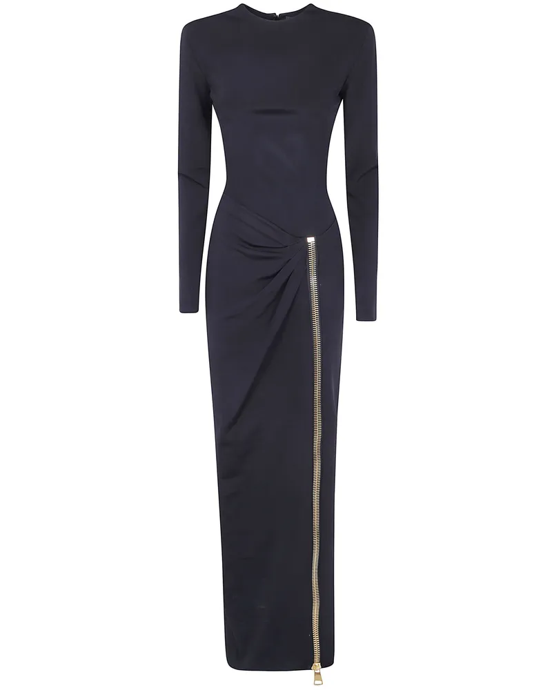 Balmain Dress Long Sleeves Zipped Compact Jersey Black