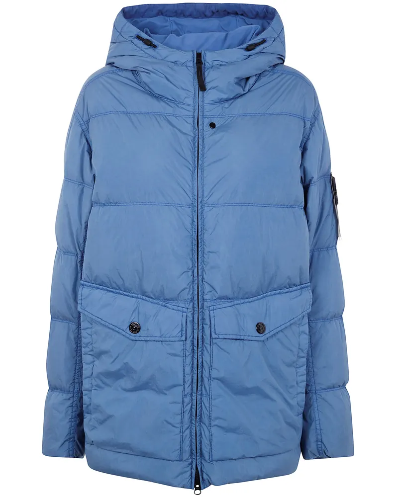 Stone Island Garment Dyed Crinkle Reps Ny Recycled Nylon Short Parka Blue