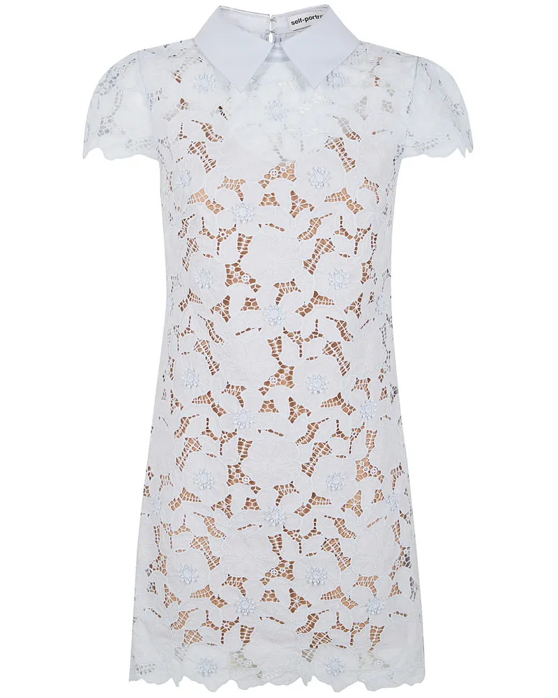 Self-Portrait Guipure Lace Mini Dress Blue