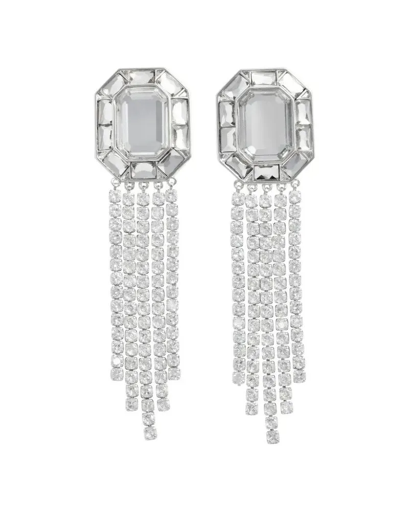 Self-Portrait Silver Crystal Droplet Earrings Metallic