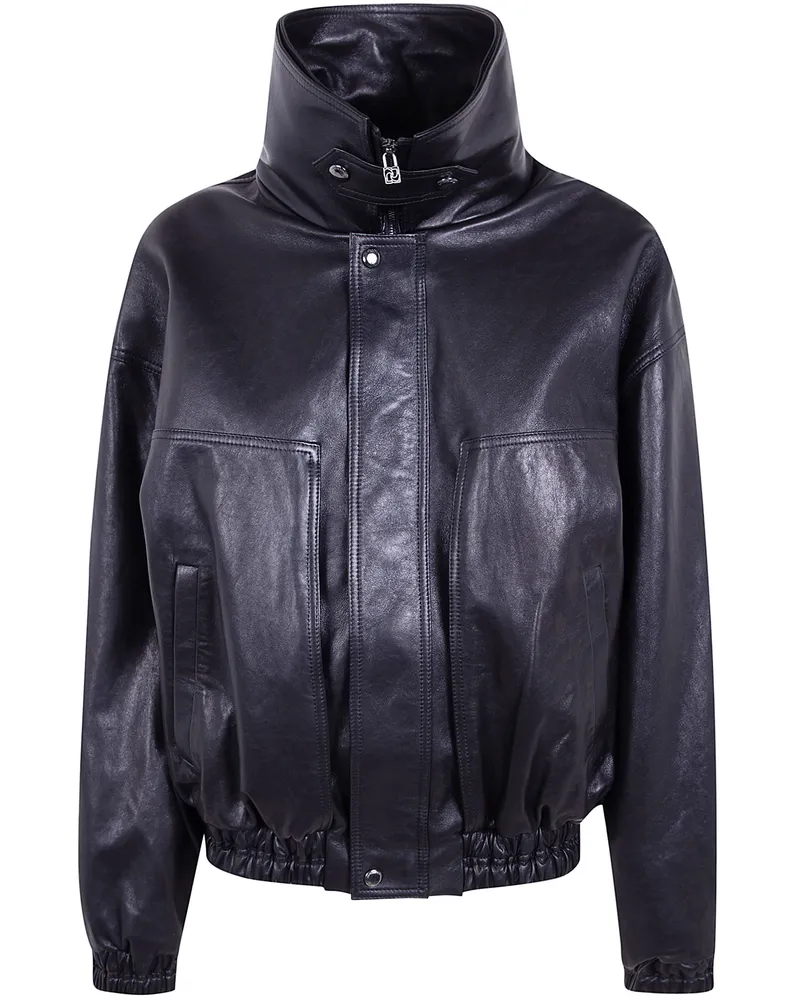Magda Butrym Leather Aviator Jacket Black