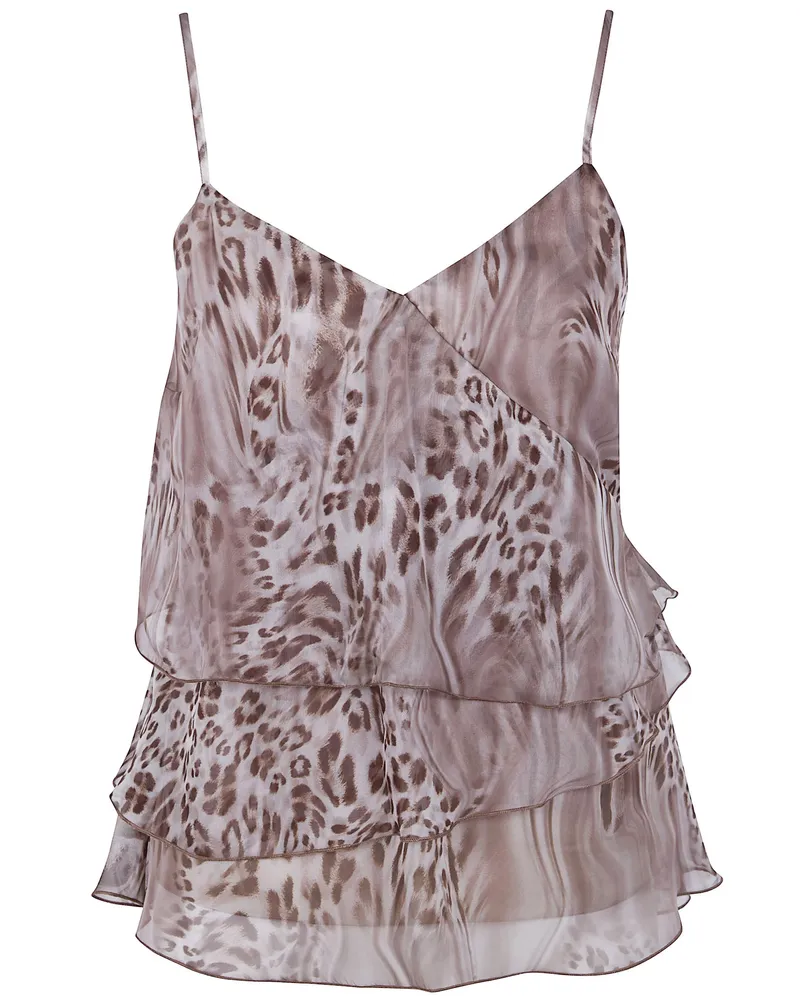 Blumarine Chiffon Animal Print Top Brown