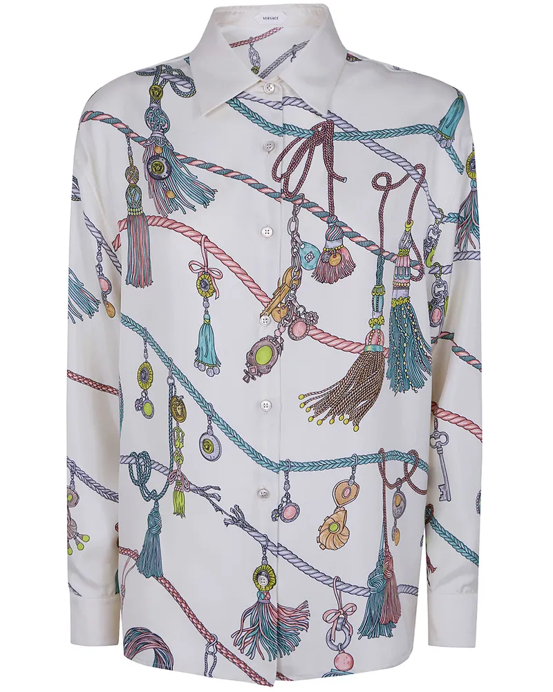 Versace Shirt Silk Twill Print "Hangin Out Allover White
