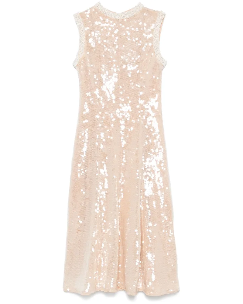 Self-Portrait Sequin Pearl Trim Midi Dress By Self-Portrait Beige