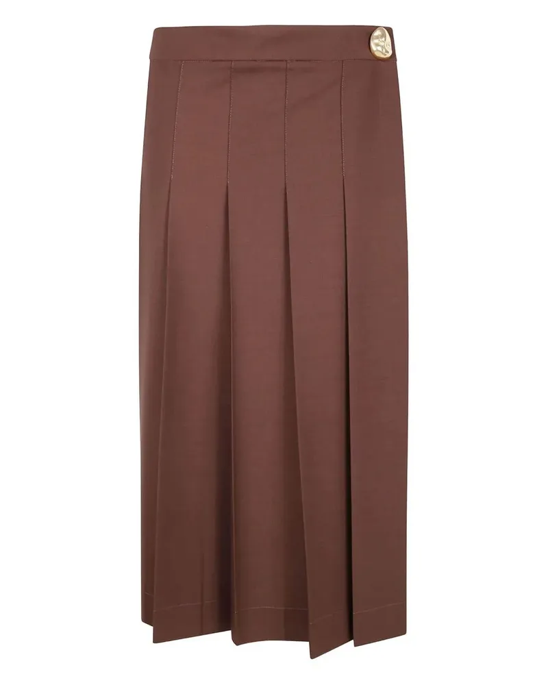 Fabiana Filippi Bistretch Wool Pleated Wrap Skirt Brown