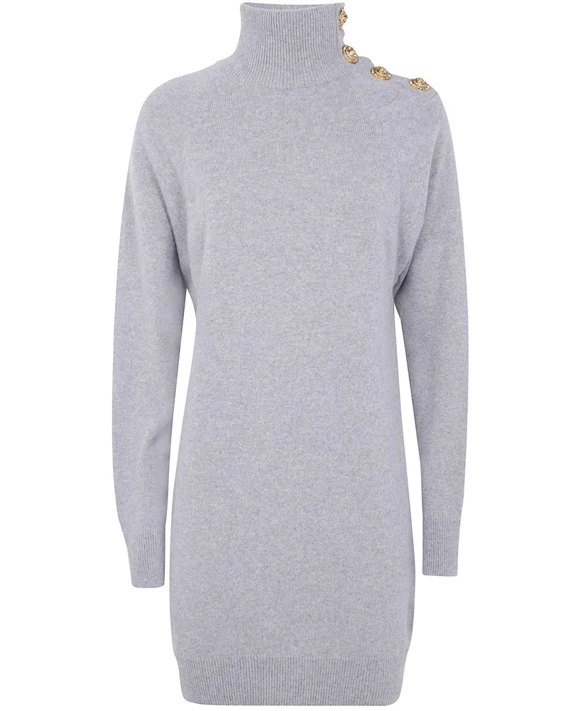 Balmain Batwing Eco Cashmere Short Dress Gray
