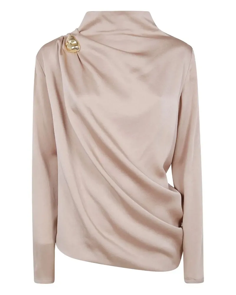 Fabiana Filippi Enver Satin Long Sleeve Top With Pepita Beige