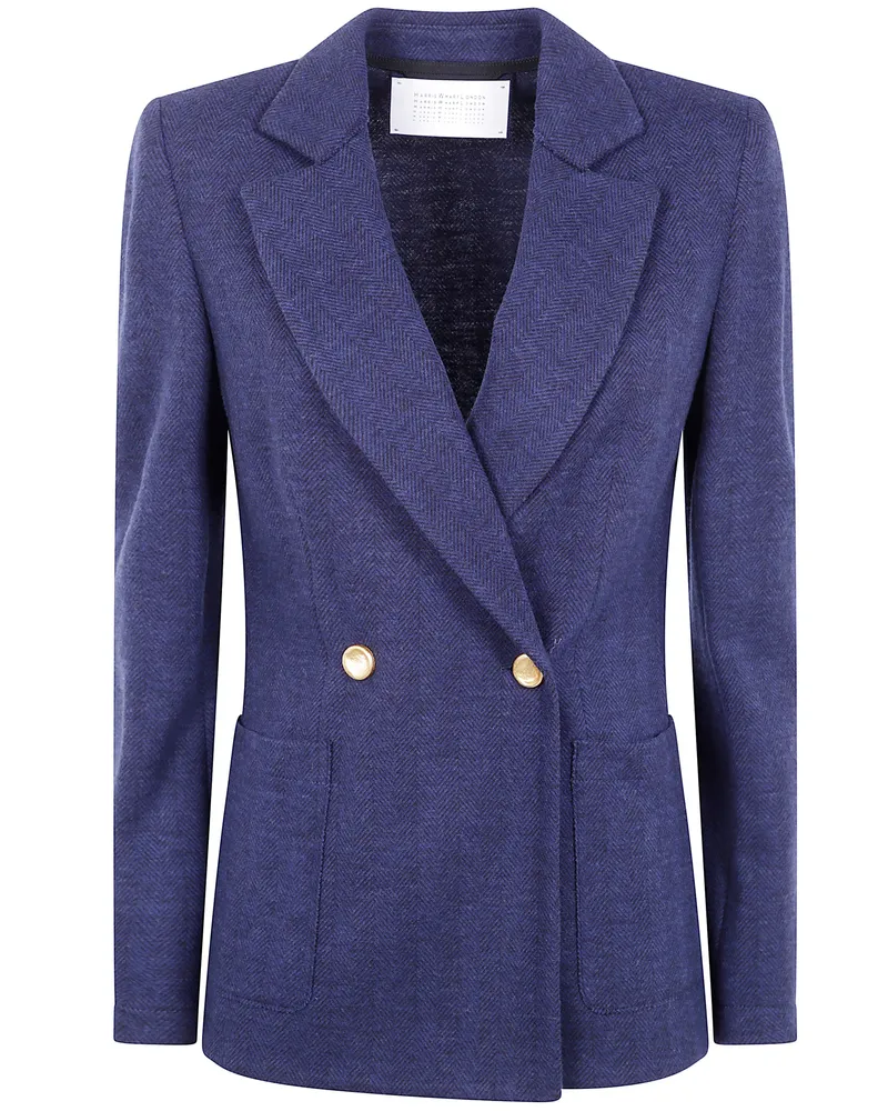 Harris Wharf London Women Double Breasted Blazer With Shoulder Pads Pa Blue