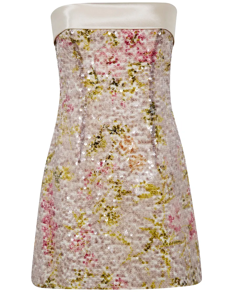 Alberta Ferretti Printed Sequins Mini Dress Beige