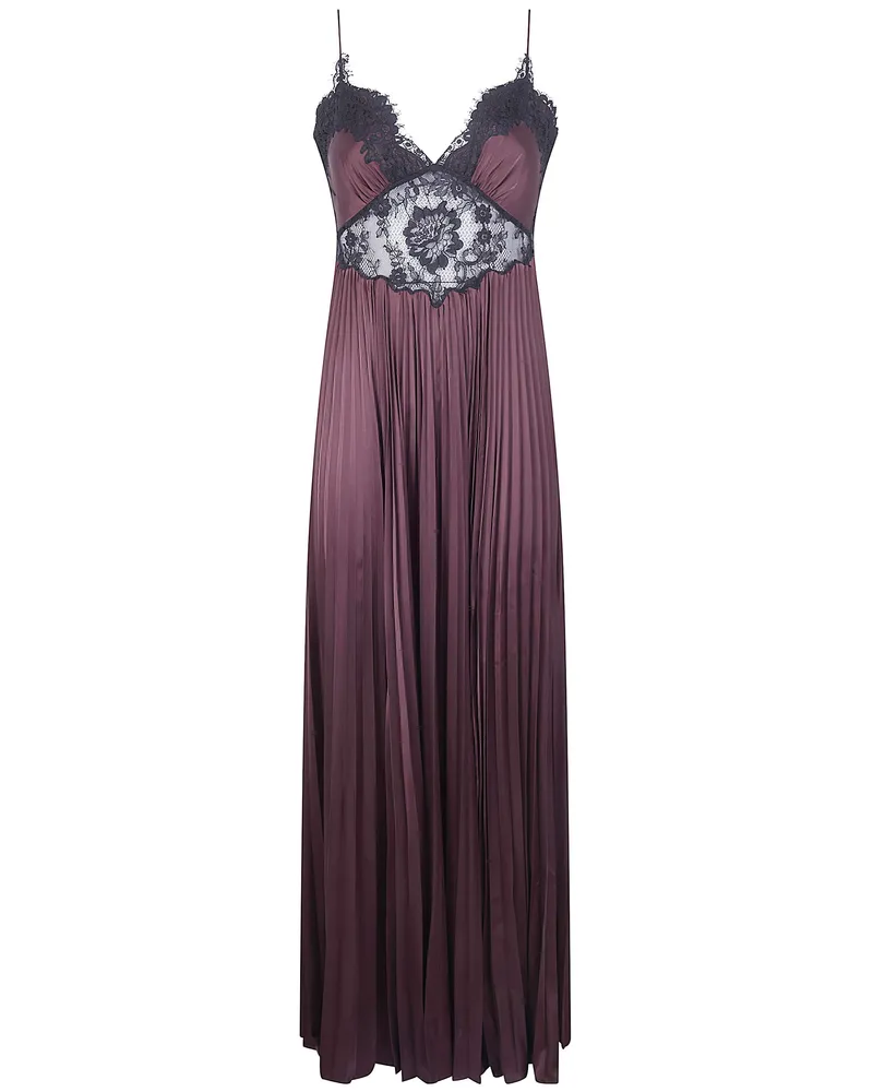 Self-Portrait Brown Satin Lace Insert Maxi Dress Brown