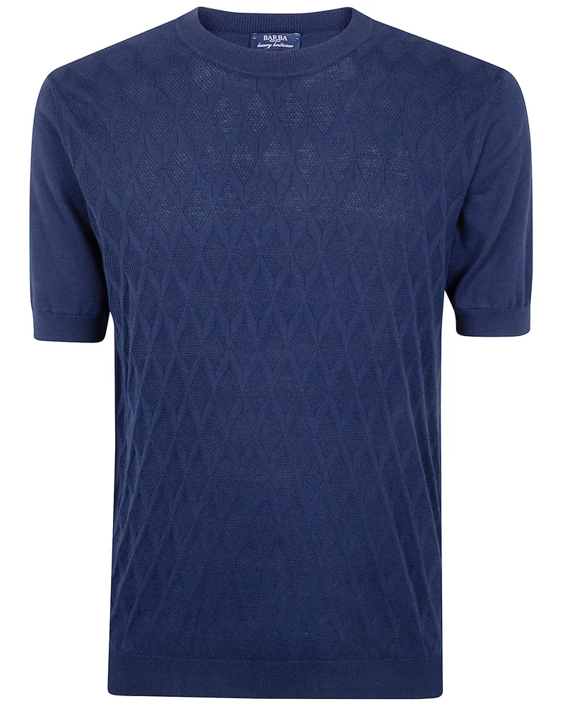 BARBA Embroidered Fancy Round Neck Sweater Blue