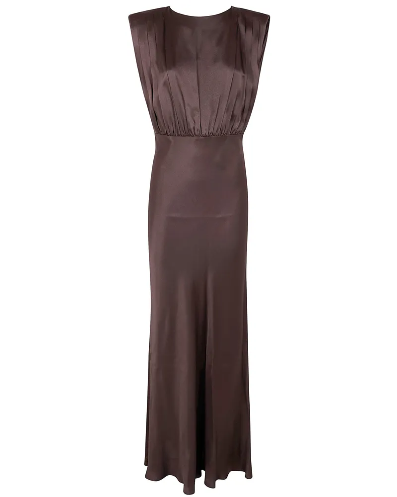 Semicouture Satin Long Dress Brown